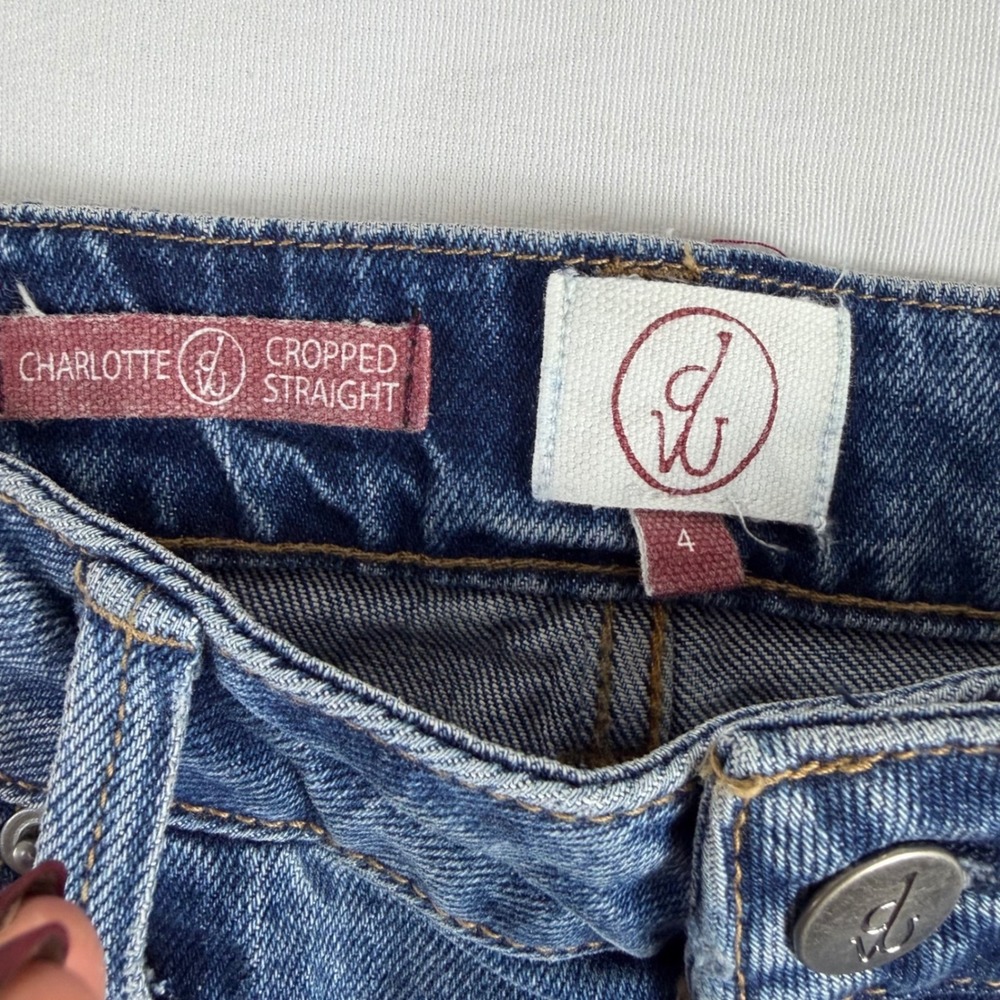 Driftwood Charlotte Cropped Straight Jeans Floral Embroidered Blue Denim 4 NWT - Picture 7 of 14